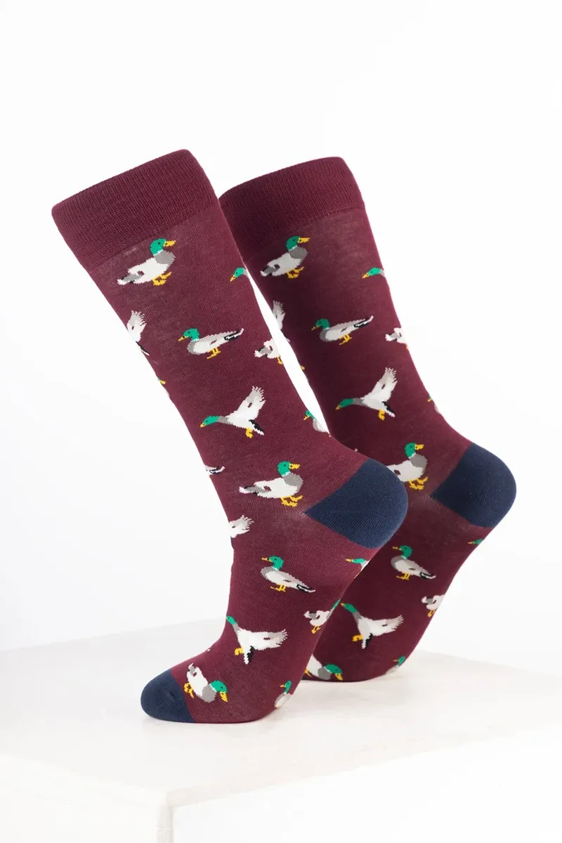 Rydale Men's Bamboo Bird Ankle Socks Pack of 10 - Duck Wine-1