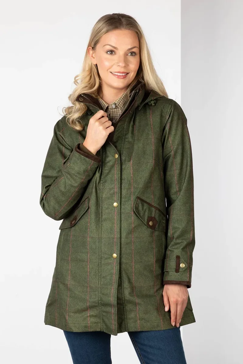 Rydale Ladies 3/4 Length Coat Danby - Olive Tweed-1