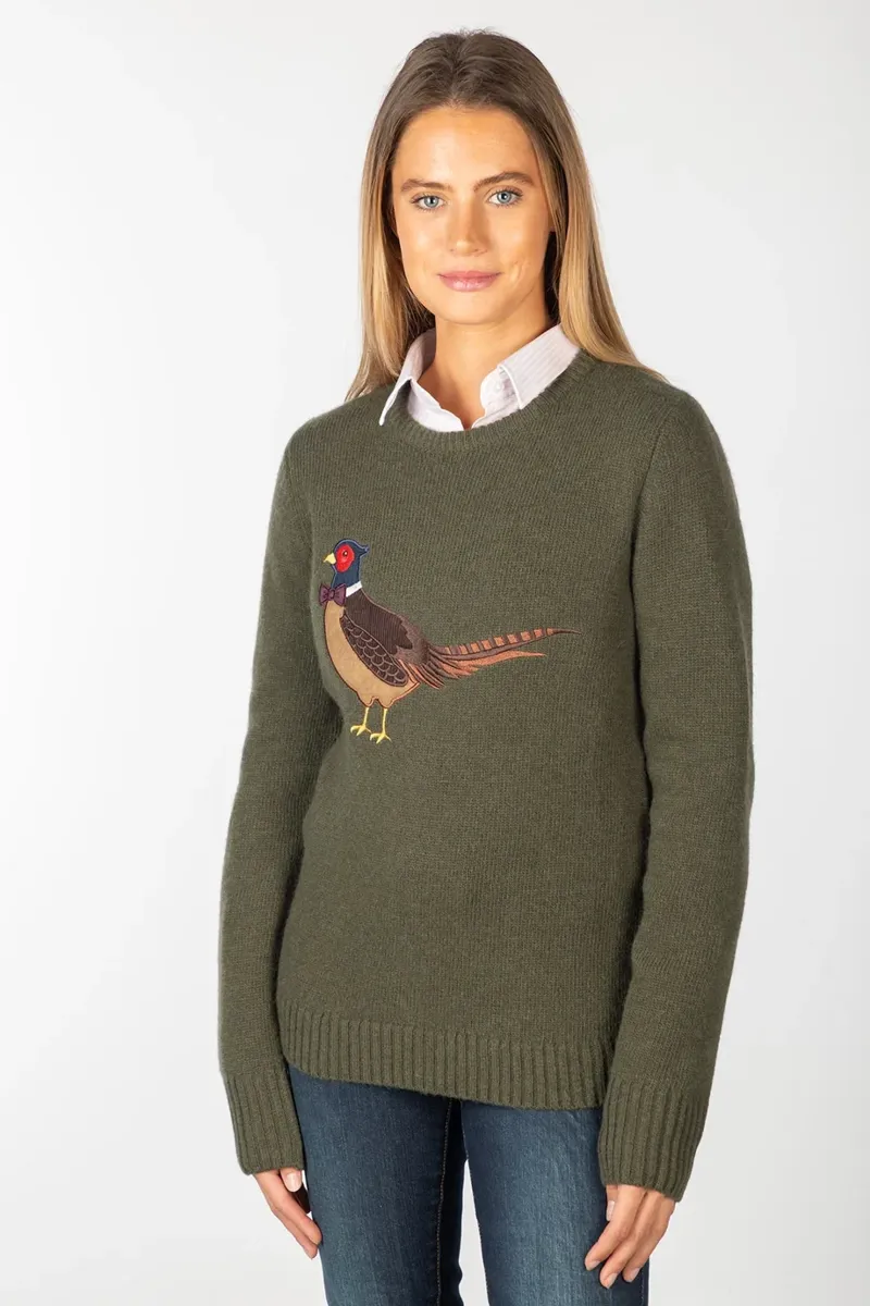 Rydale Ladies Crew Neck Character Knit Jumper - Phoebe The Pheasant