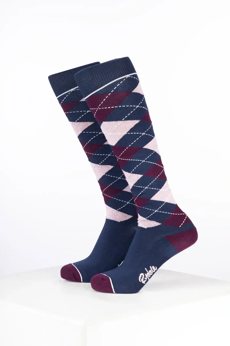 Rydale Womens Bamboo Rich Argyle Riding Socks Pack of Ten - Argyle Navy/Dark Berry/Soft Pink-1
