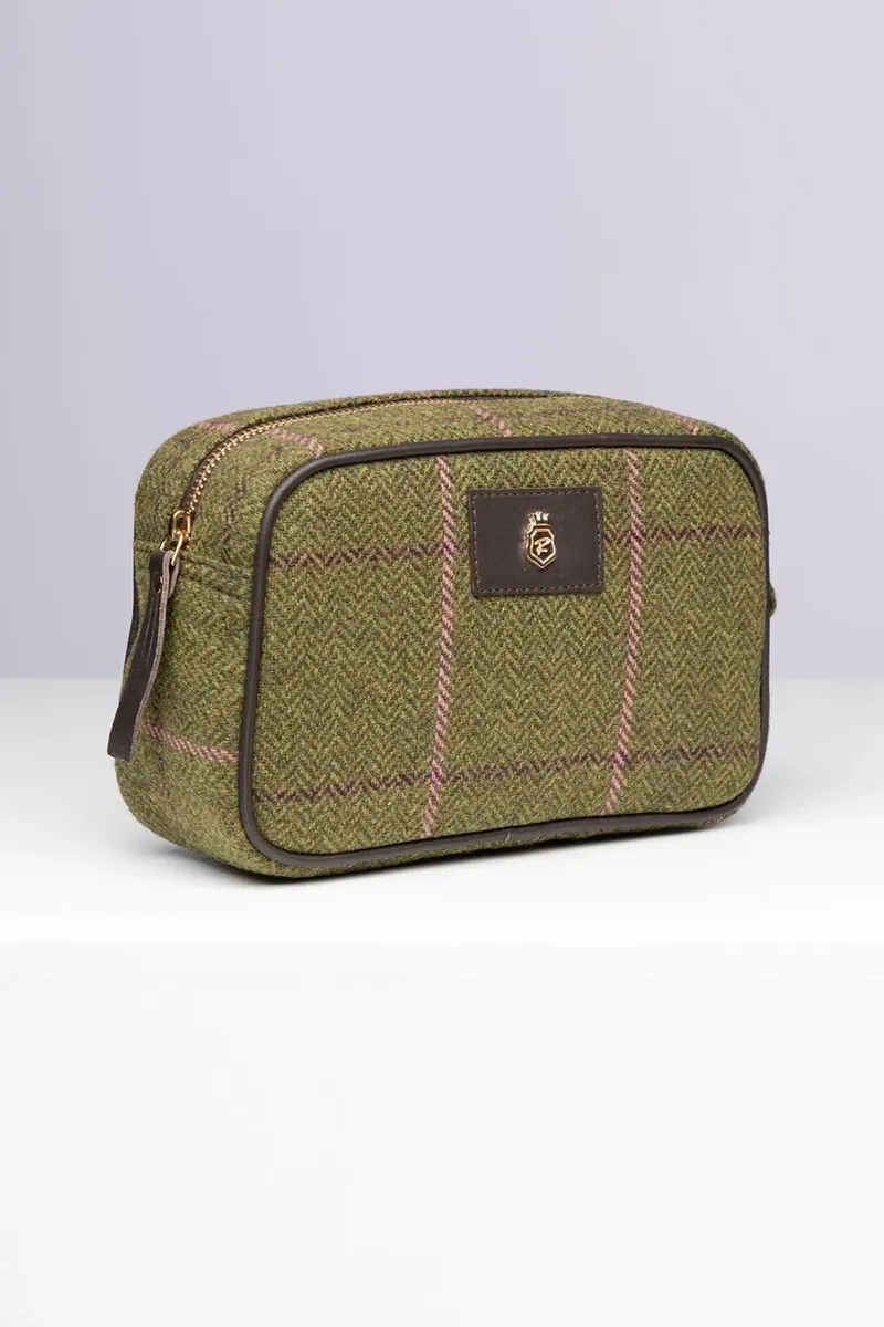 Rydale Large Helmsley Tweed Makeup Bag - Dark Green-1