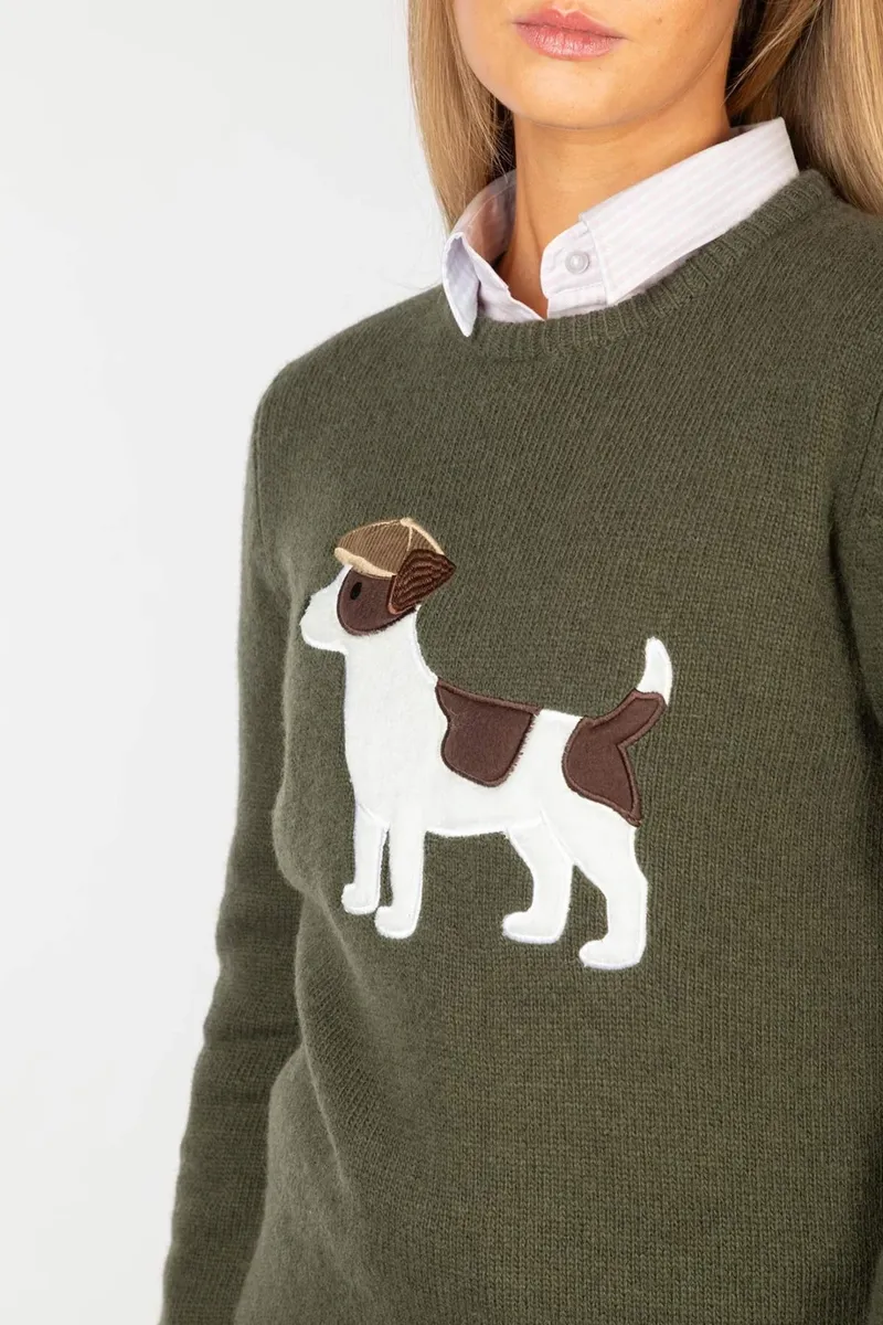 Rydale Ladies Crew Neck Character Knit Jumper - Patch The Jack Russel-3