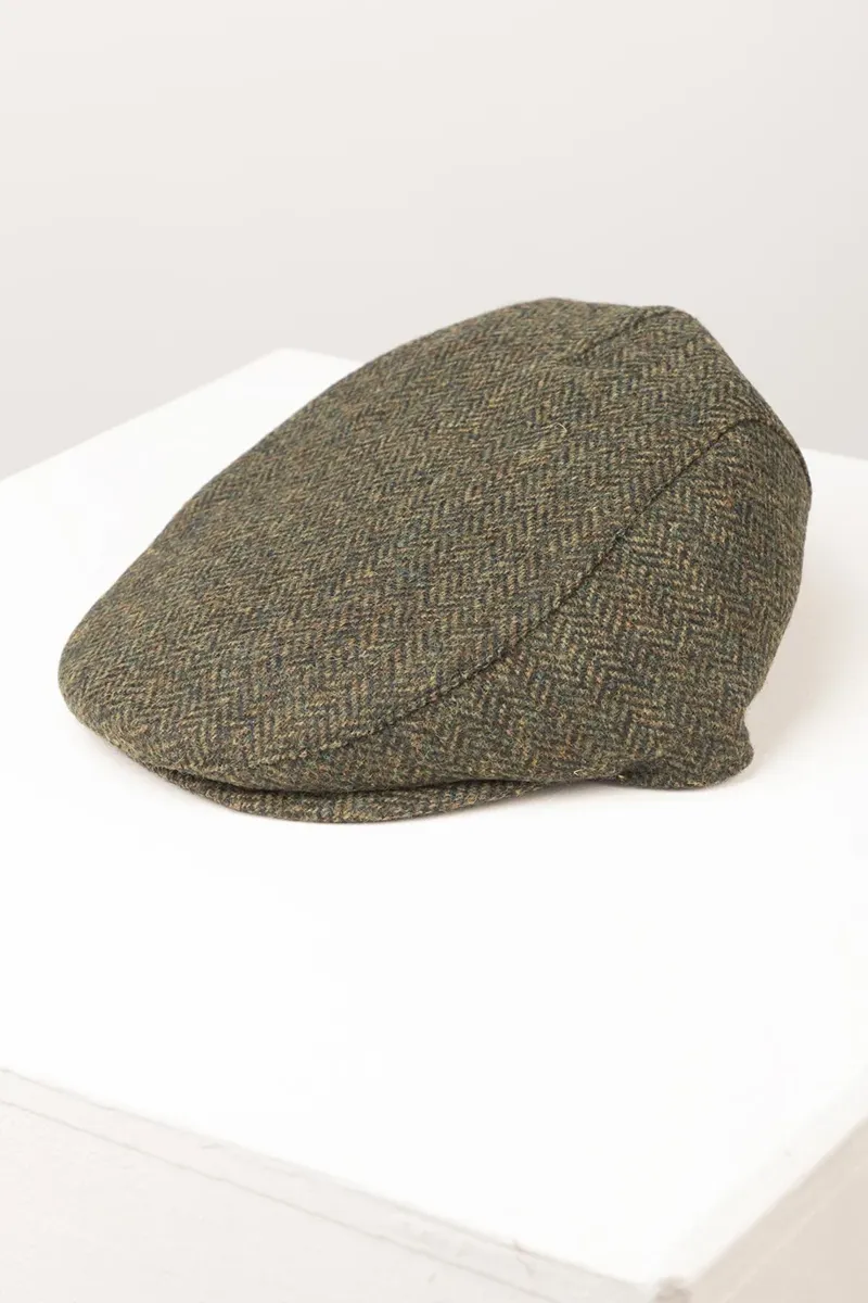 Rydale Terrington Tweed Flat Cap - Olive Herringbone