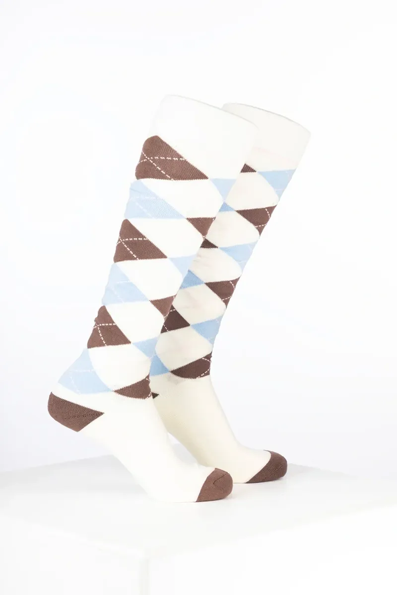 Rydale Womens Bamboo Rich Argyle Riding Socks Pack of Ten - Argyle Soft Blue/Mocha/Cream