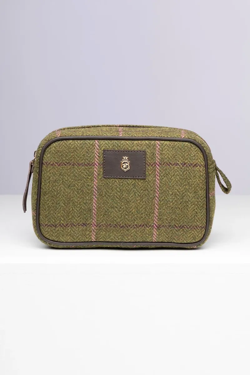 Rydale Large Helmsley Tweed Makeup Bag - Dark Green