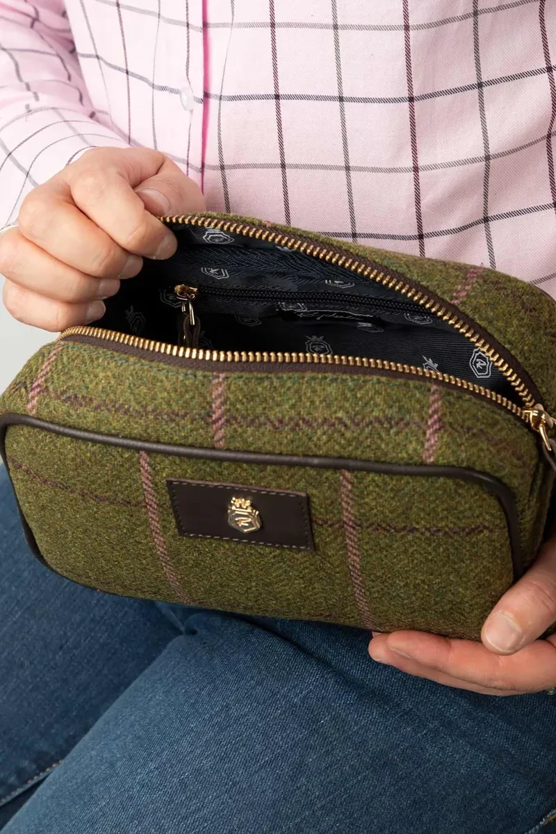 Rydale Large Helmsley Tweed Makeup Bag - Dark Green-5