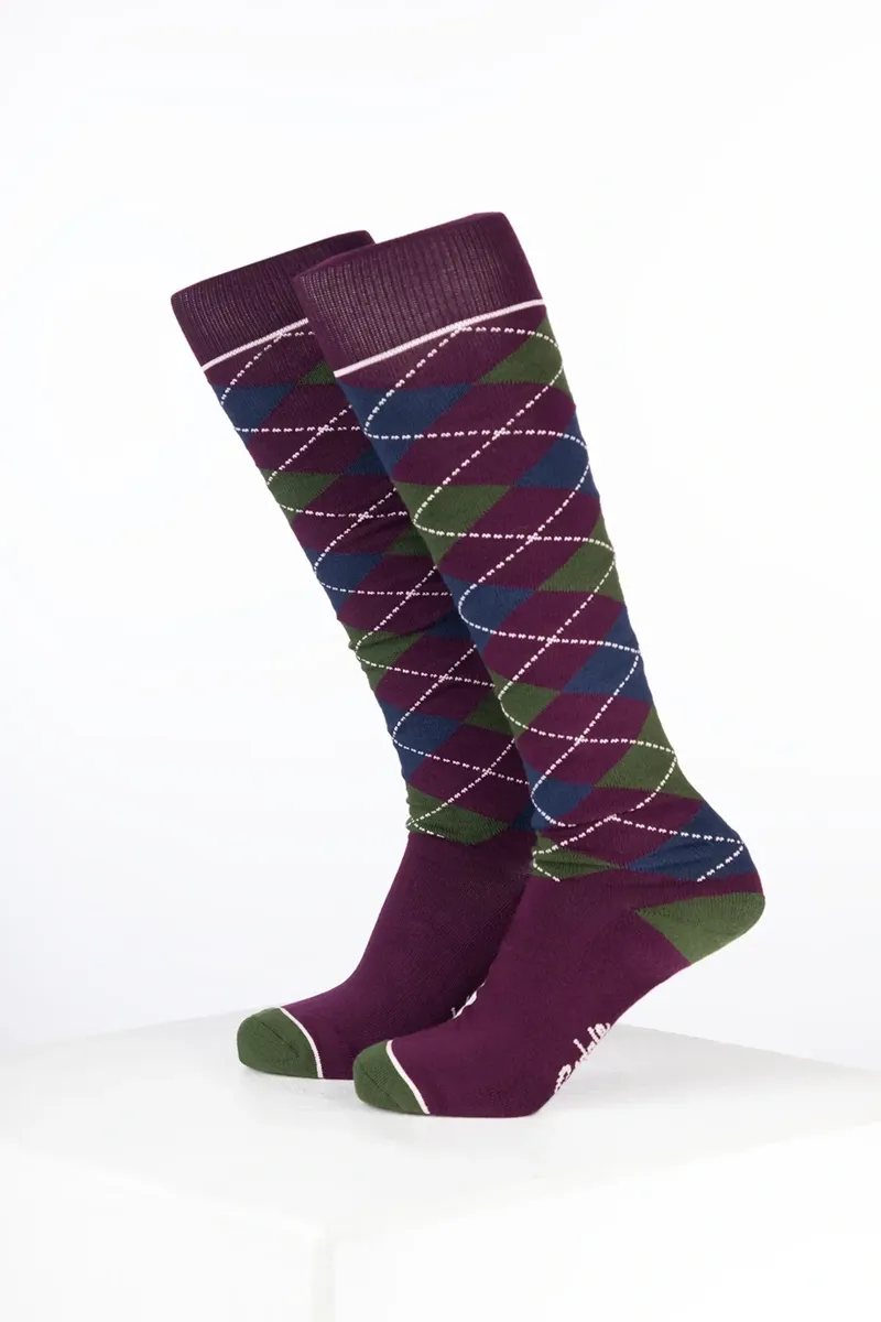 Rydale Womens Bamboo Rich Argyle Riding Socks Pack of Ten - Argyle Dark Berry/Navy/Dark Olive-1