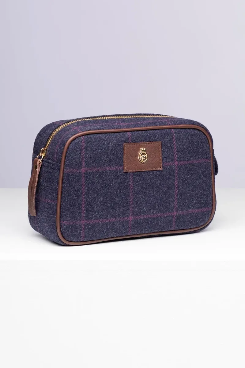 Rydale Large Helmsley Tweed Makeup Bag - Navy Tweed-1