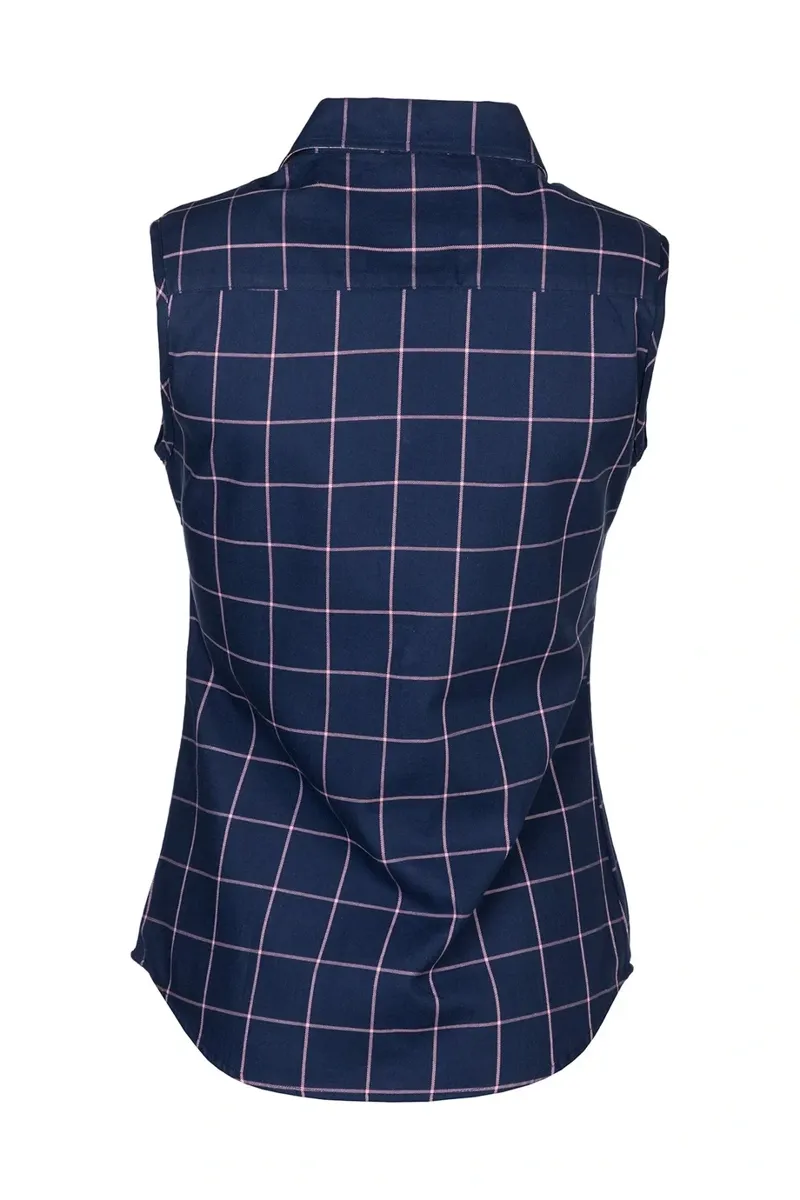 Rydale Ladies Laura Tweed Hannah Sleeveless Country Shirt - Laura Navy-2