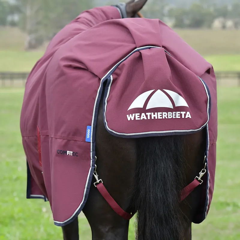WeatherBeeta ComFiTec Essential 220g Turnout Combo Rug - Burgundy/Navy -6