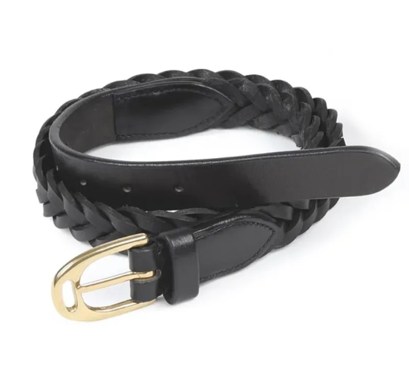 Shires Aubrion Plaited Leather Skinny Belt - Black