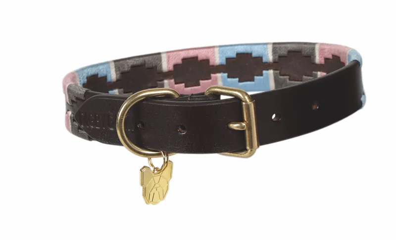 Shires Digby and Fox Dover Polo Dog Collar - Navy/Pink/Natural