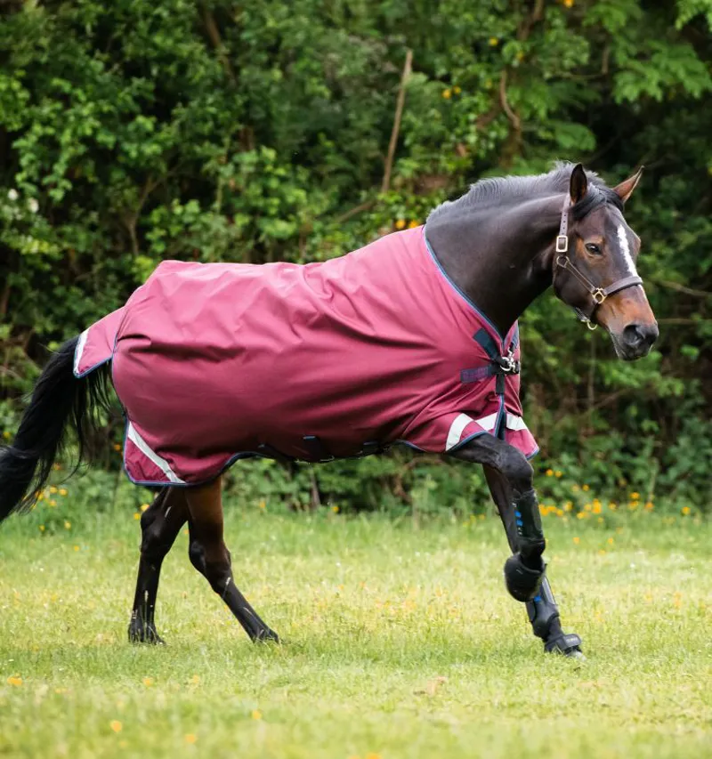 Horseware Rambo Original Lite 0g Turnout Rug with Leg Arches - Burgundy/Teal/Navy-1
