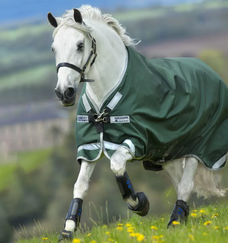 Horseware Rambo Original Lite 0g Turnout Rug with Leg Arches - Green/Silver-1