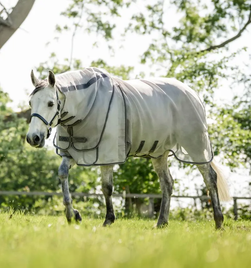 Horseware Rambo Optimo Protector Plus Fly Rug - Silver/Thunderstorm-1