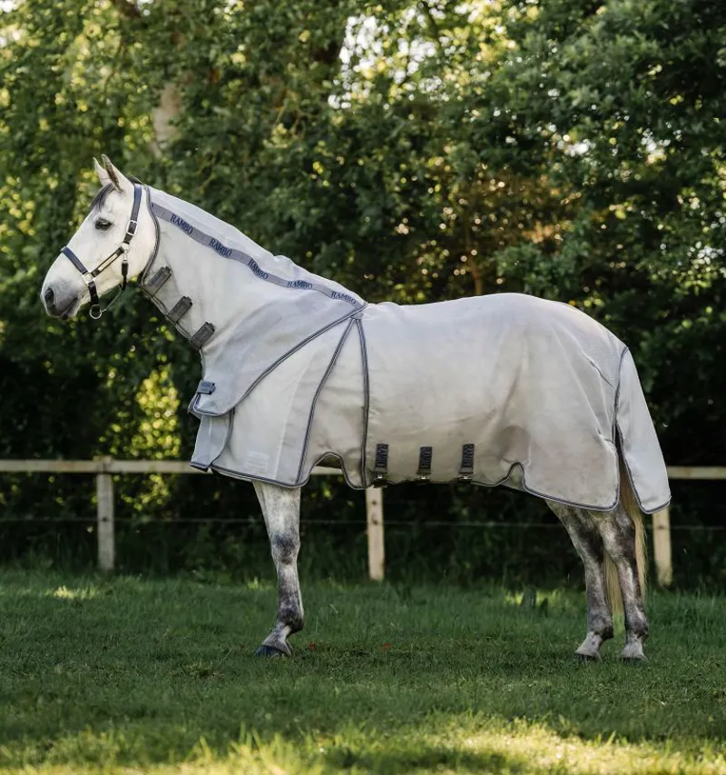 Horseware Rambo Optimo Protector Plus Fly Rug - Silver/Thunderstorm-3