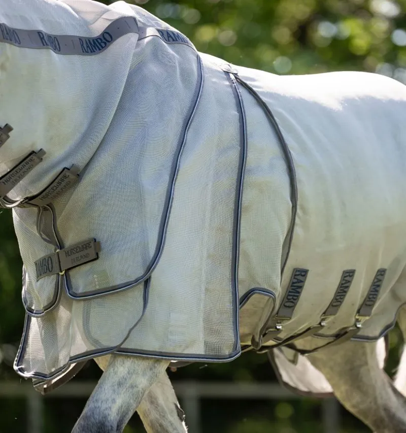 Horseware Rambo Optimo Protector Plus Fly Rug - Silver/Thunderstorm-5