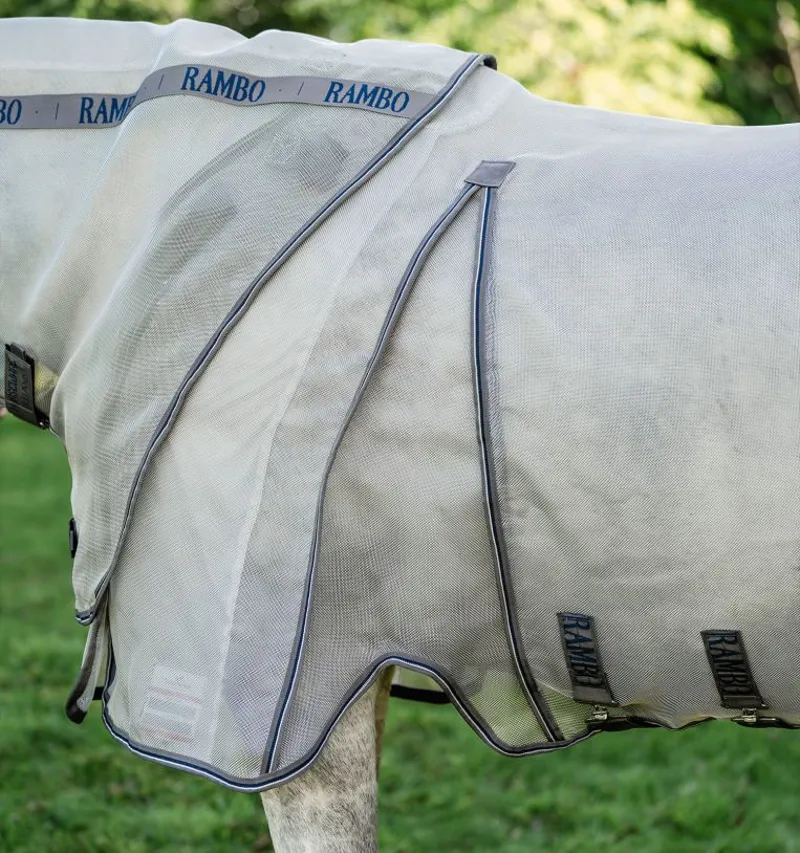 Horseware Rambo Optimo Protector Plus Fly Rug - Silver/Thunderstorm-6