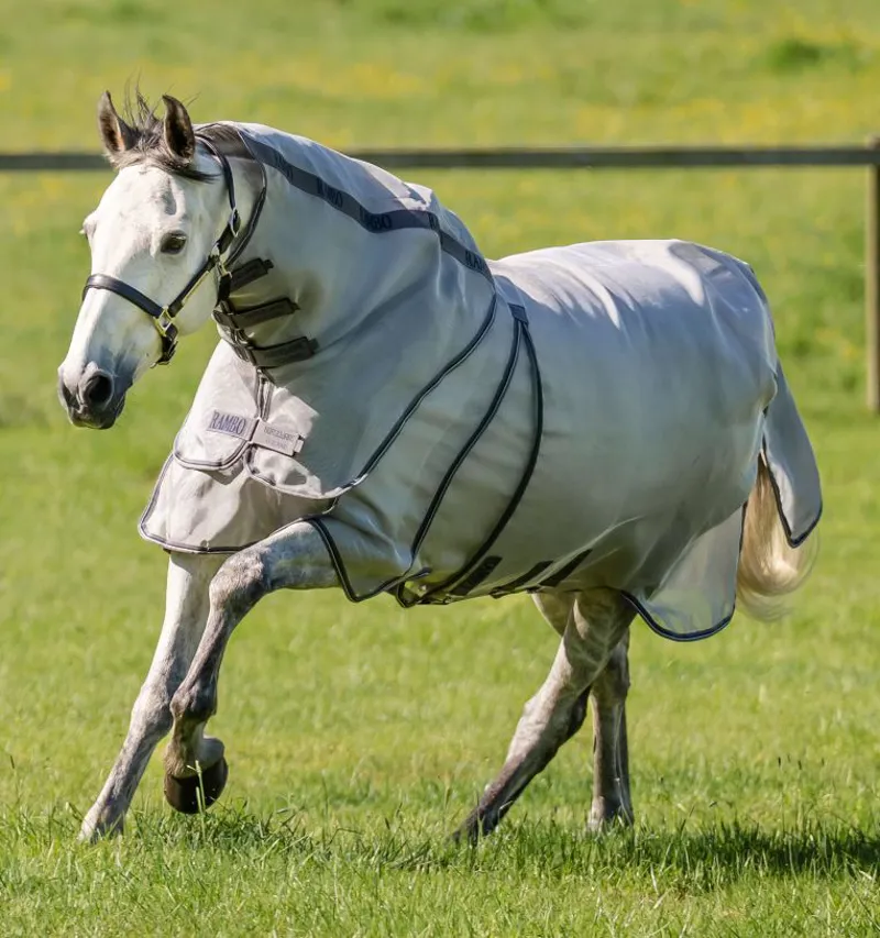 Horseware Rambo Optimo Protector Plus Fly Rug - Silver/Thunderstorm-7