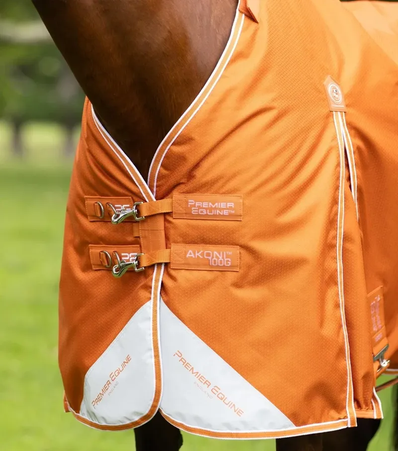 Premier Equine Akoni 100g Turnout Rug With Classic Neck Cover - Burnt Orange-5