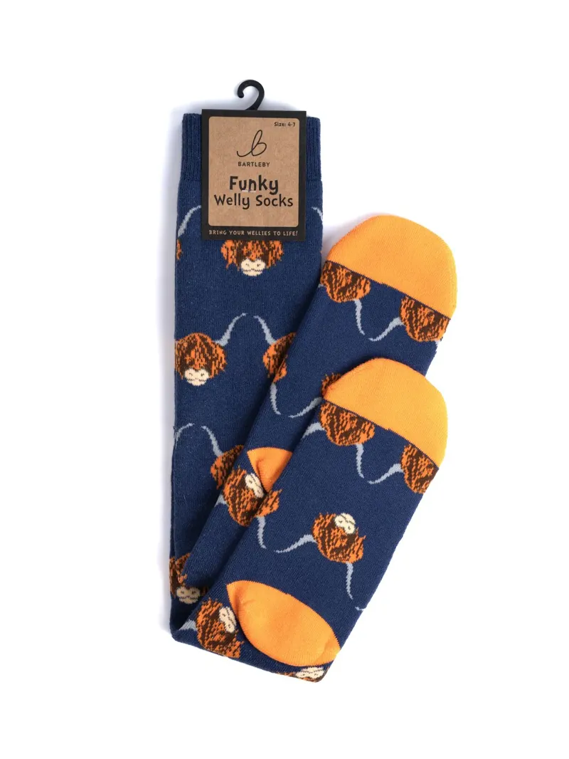 Bartleby Ladies Funky Welly Socks - Highland Cow
