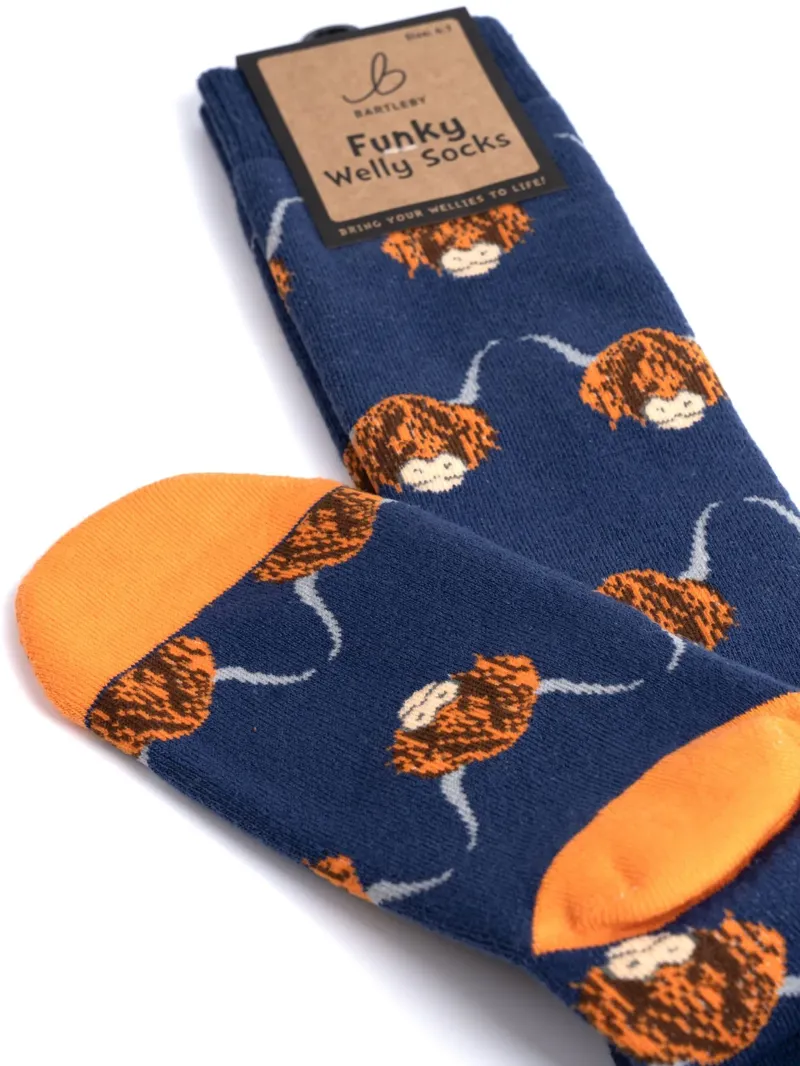 Bartleby Ladies Funky Welly Socks - Highland Cow-1