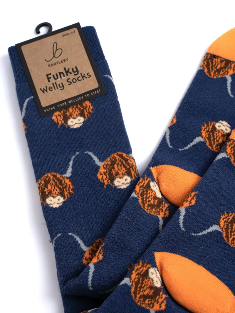 Bartleby Ladies Funky Welly Socks - Highland Cow-3