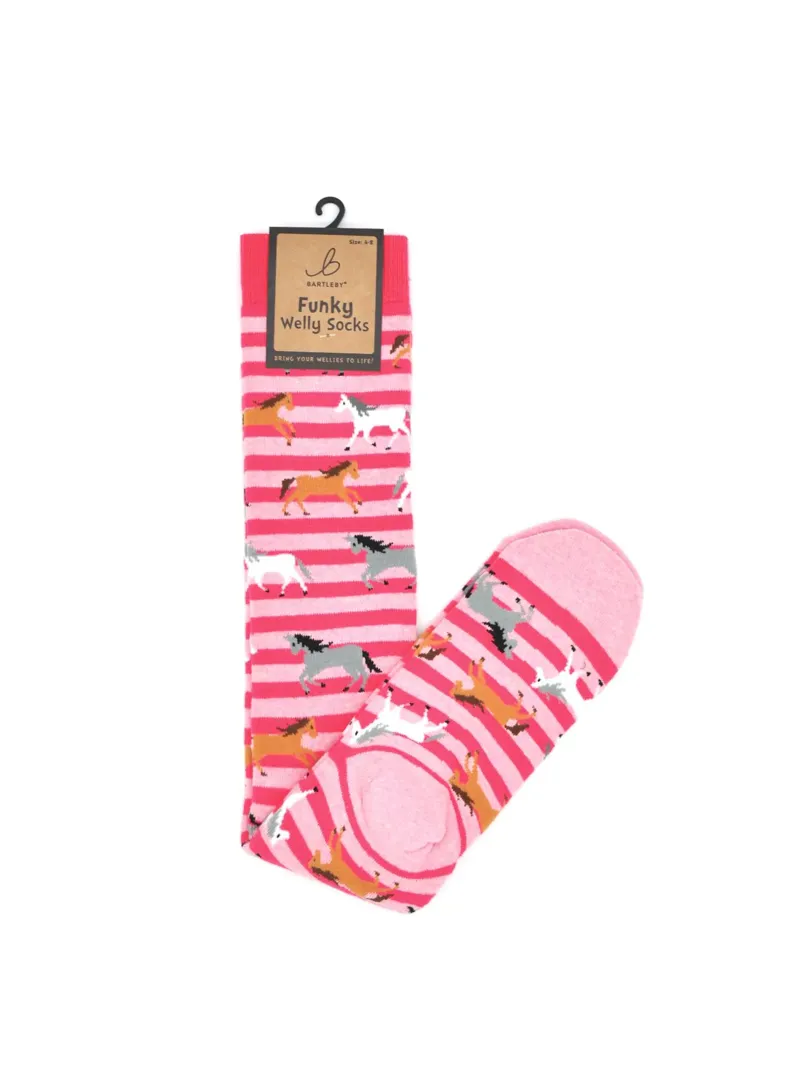Bartleby Ladies Funky Welly Socks - Galloping Horses