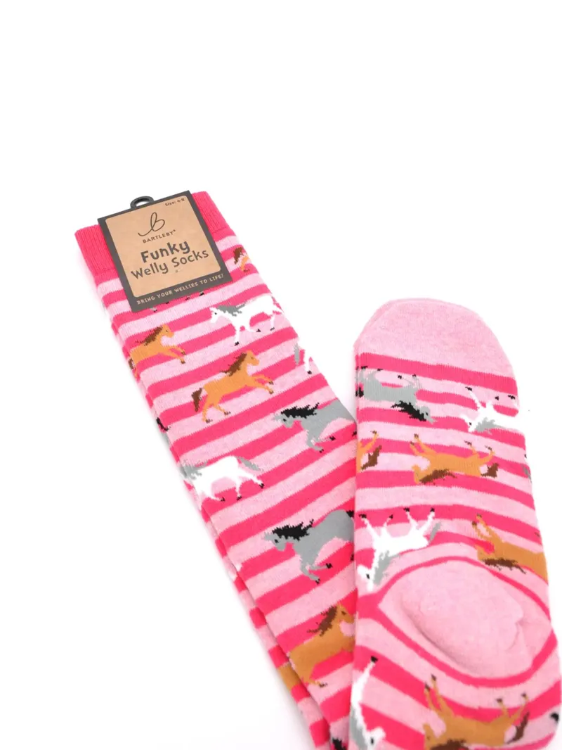 Bartleby Ladies Funky Welly Socks - Galloping Horses-1