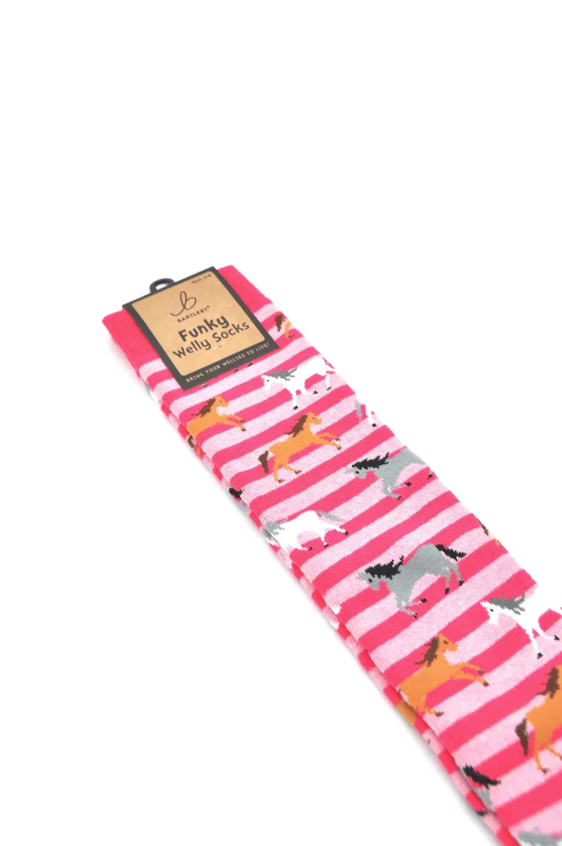 Bartleby Ladies Funky Welly Socks - Galloping Horses-2