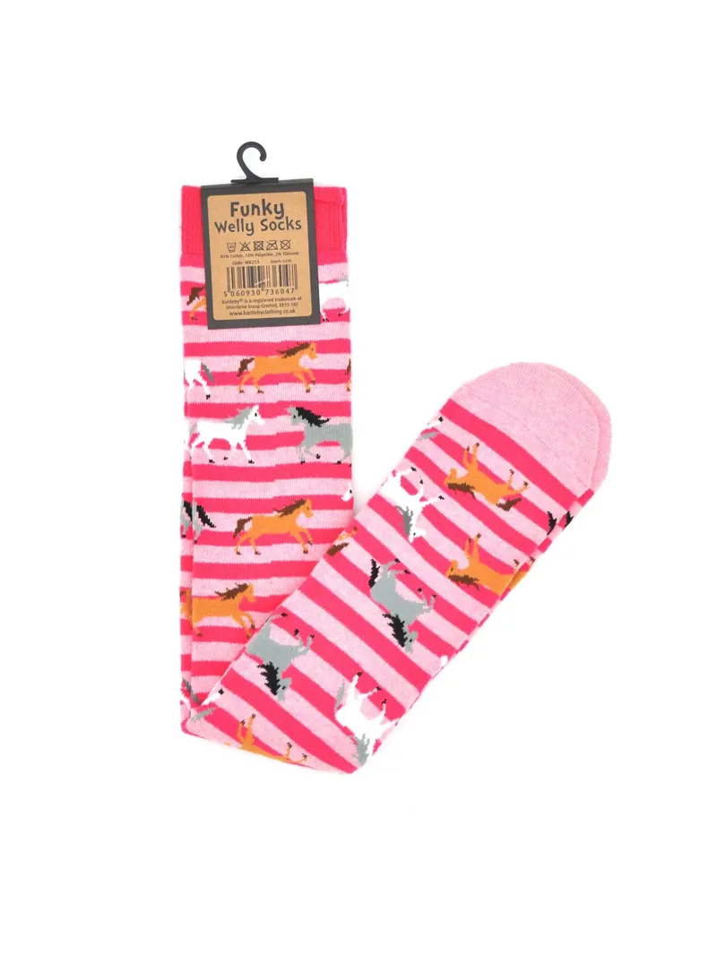 Bartleby Ladies Funky Welly Socks - Galloping Horses-4