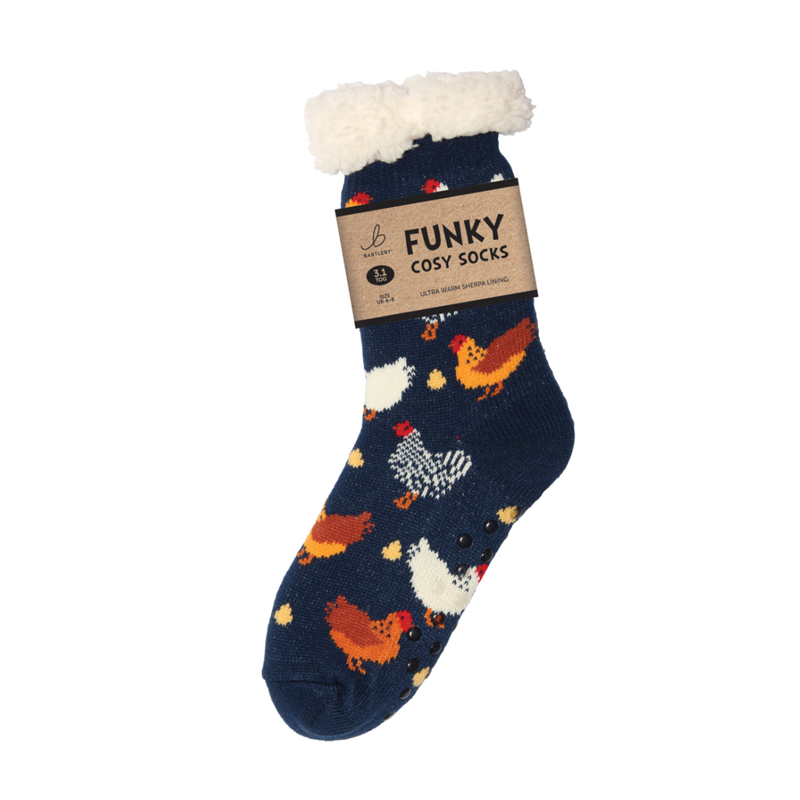 Bartleby Ladies Funky Sherpa Socks - Colourful Chickens