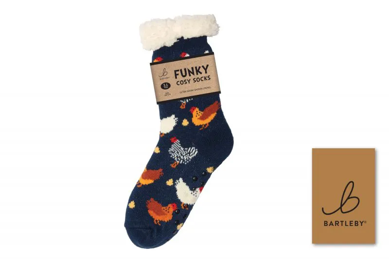 Bartleby Ladies Funky Sherpa Socks - Colourful Chickens-1