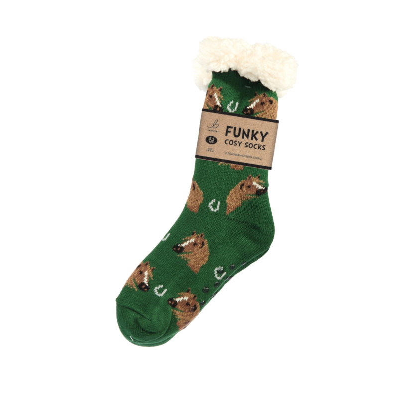 Bartleby Ladies Funky Sherpa Socks - Horse Head