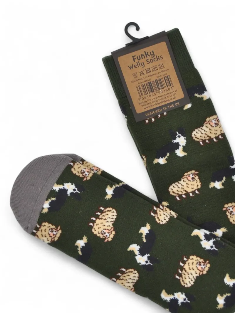 Bartleby Mens Funky Welly Socks - Sheep and Sheepdog-4