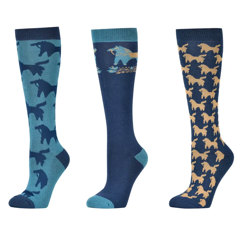 Dublin 3 Pack Socks - Navy Nordic Ponies
