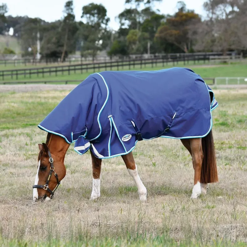 WeatherBeeta ComFiTec Ultra Hardi Detach-A-Neck 220g Turnout Rug - Blue/White-1
