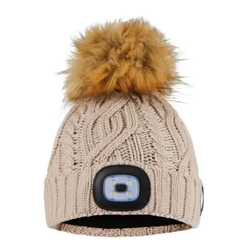 Equi Light Torch Pom Beanie Hat - Oatmeal