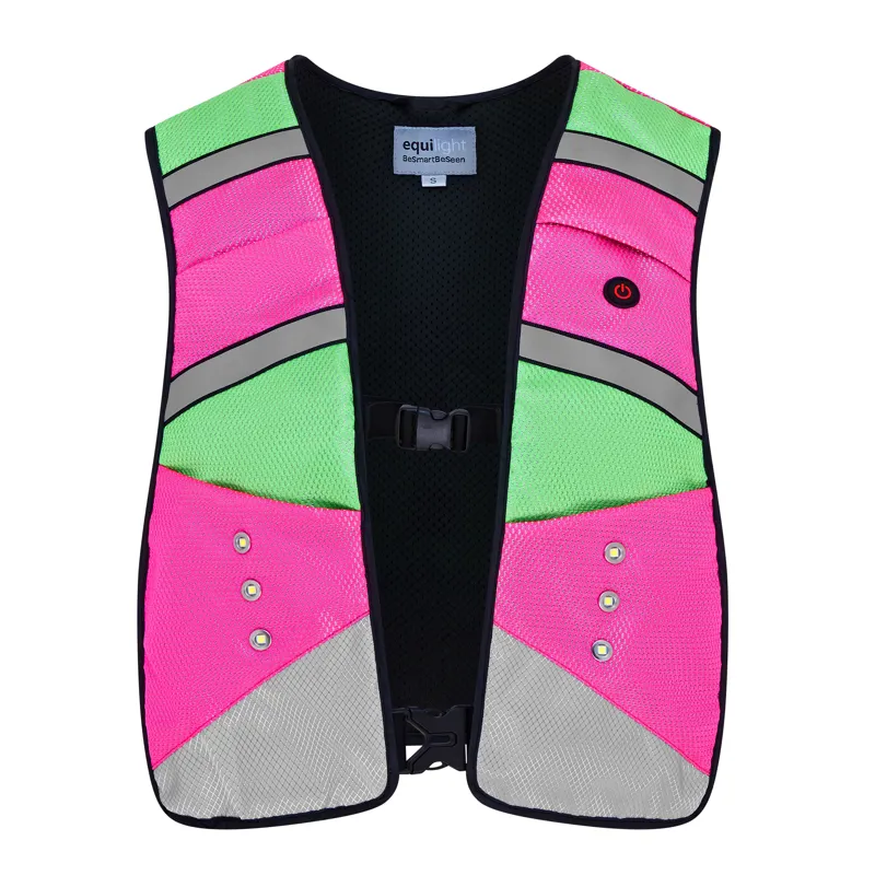 Equi Light Pro Hi-Viz LED Adults Rider Vest - Pink/Lime-1