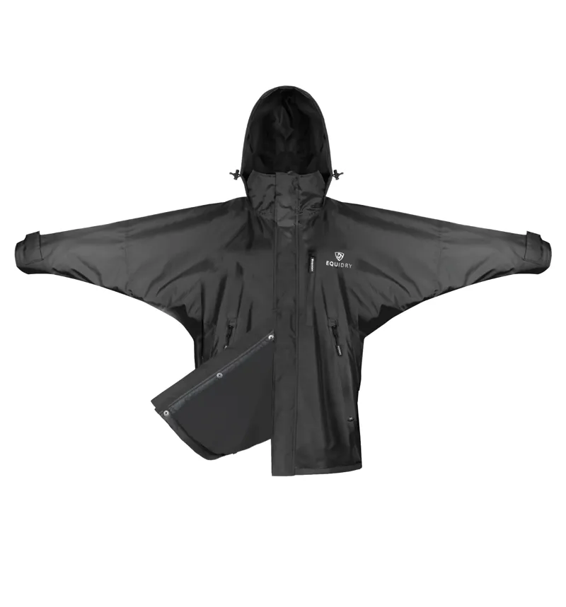 EQUIDRY EQUIMAC Shortie Adults Jacket with Stowaway Hood - Black/Black