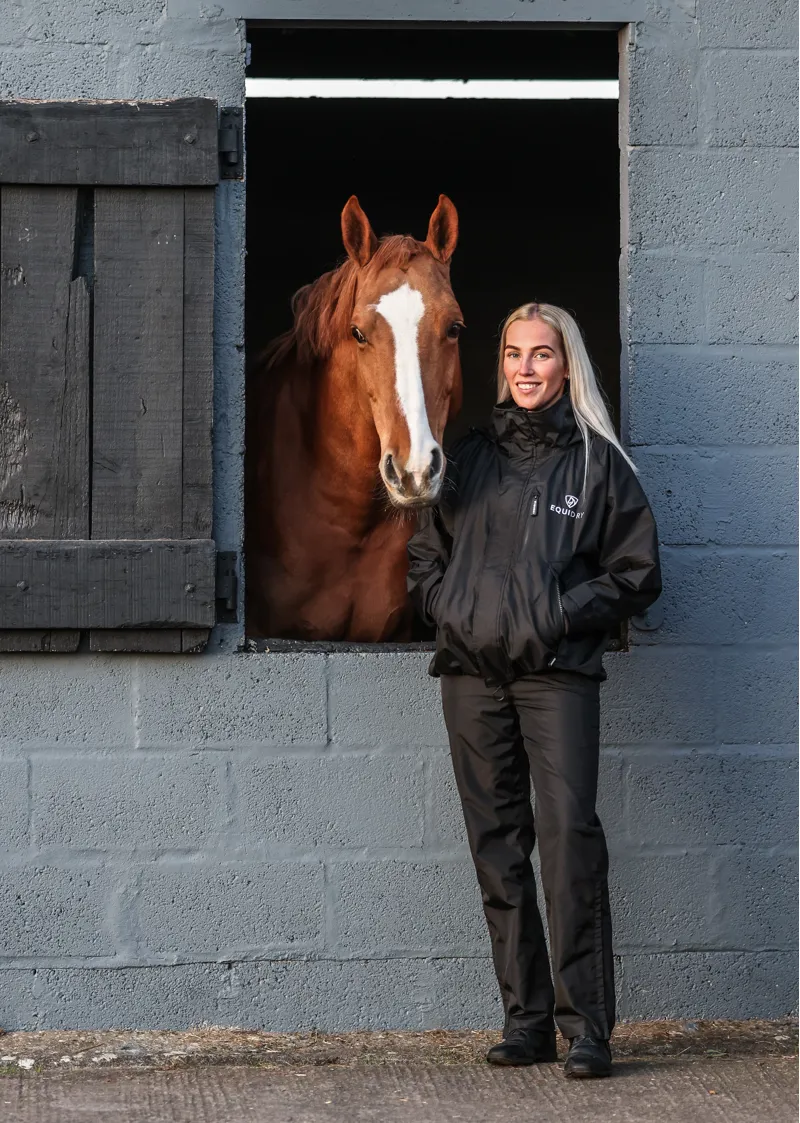 EQUIDRY EQUIMAC Shortie Adults Jacket with Stowaway Hood - Black/Black-4