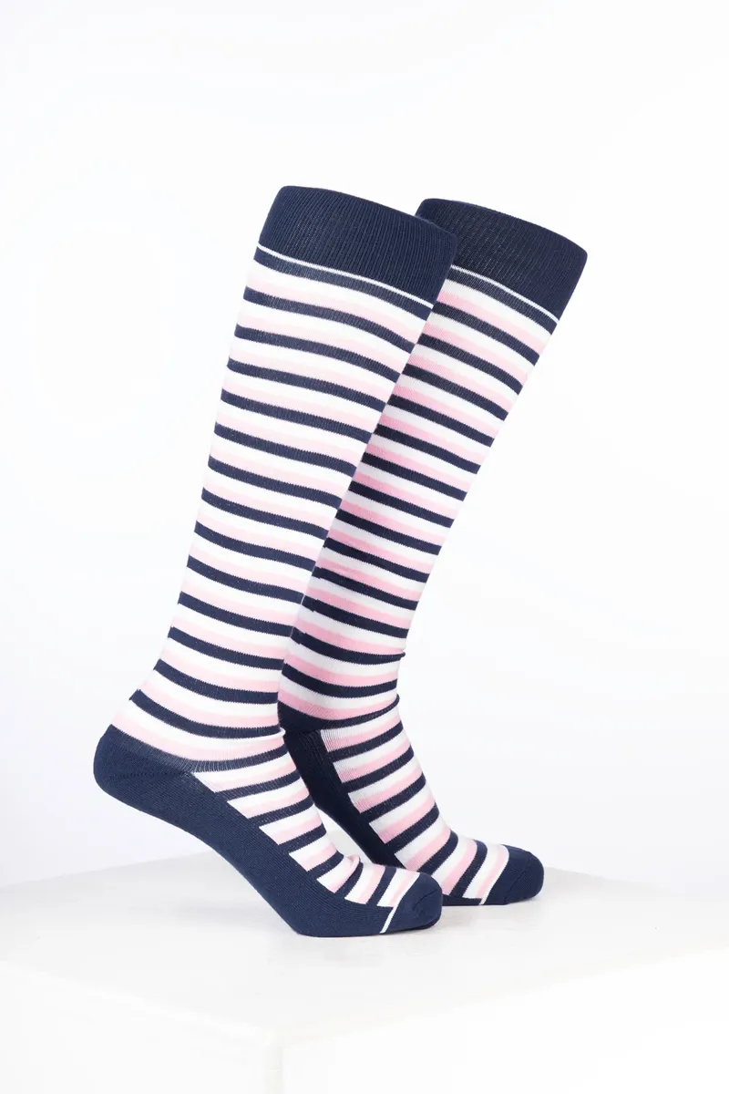 Rydale Womens Bamboo Rich Striped Riding Socks Pack of Ten - Stripes Navy/Soft Pink