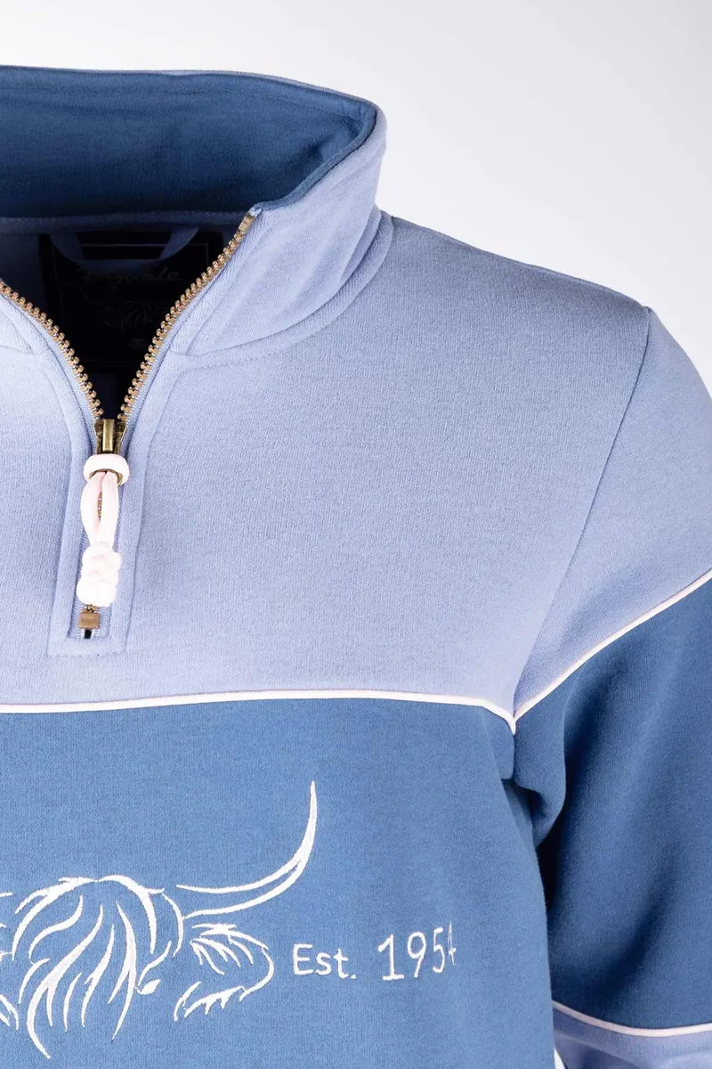 Rydale Ladies Byland Highland Cow Sweatshirt - Pale Blue/Mid Blue/Pale Blue-3
