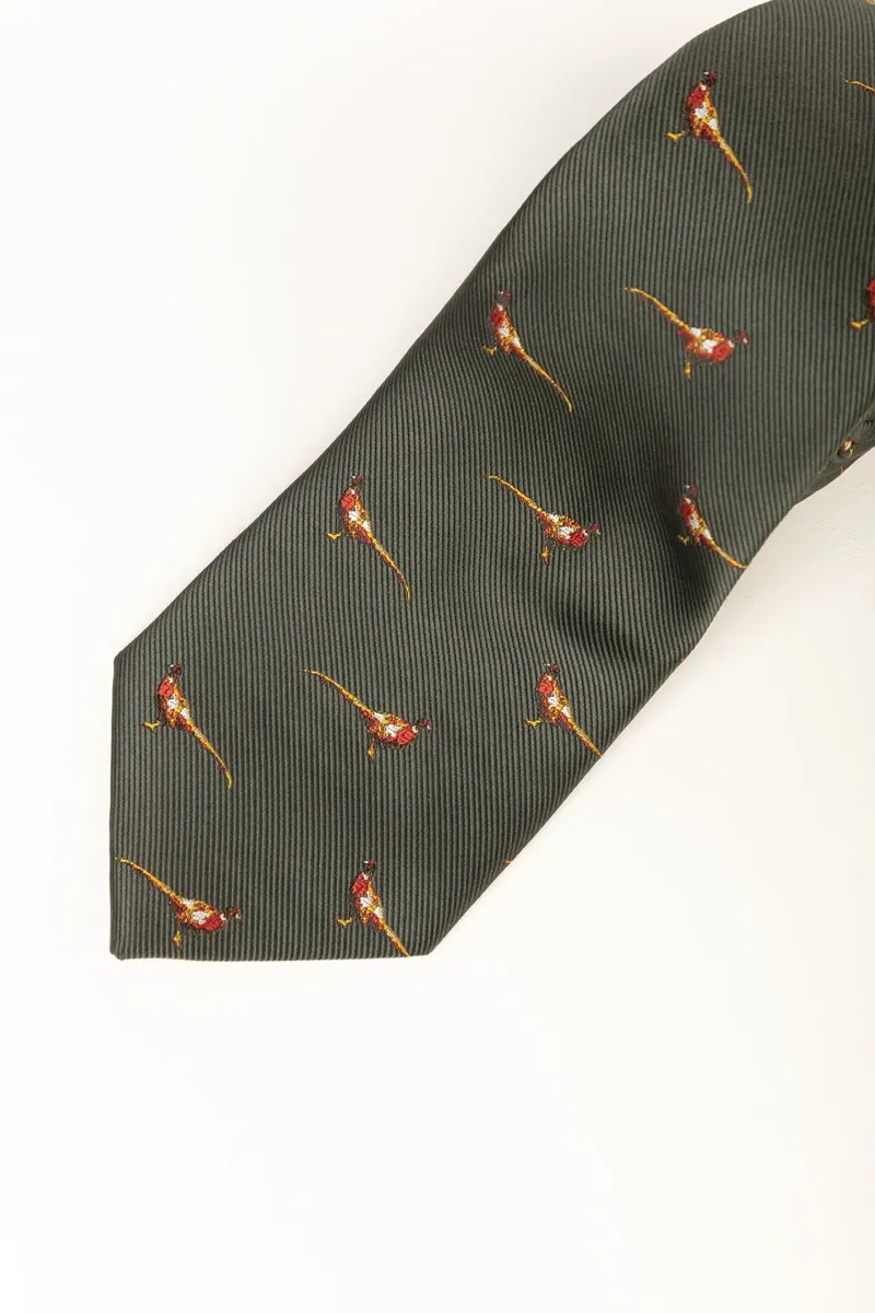 Rydale Men's Danby Flying Pheasant Shooting Tie - Walking Pheasant Olive-1