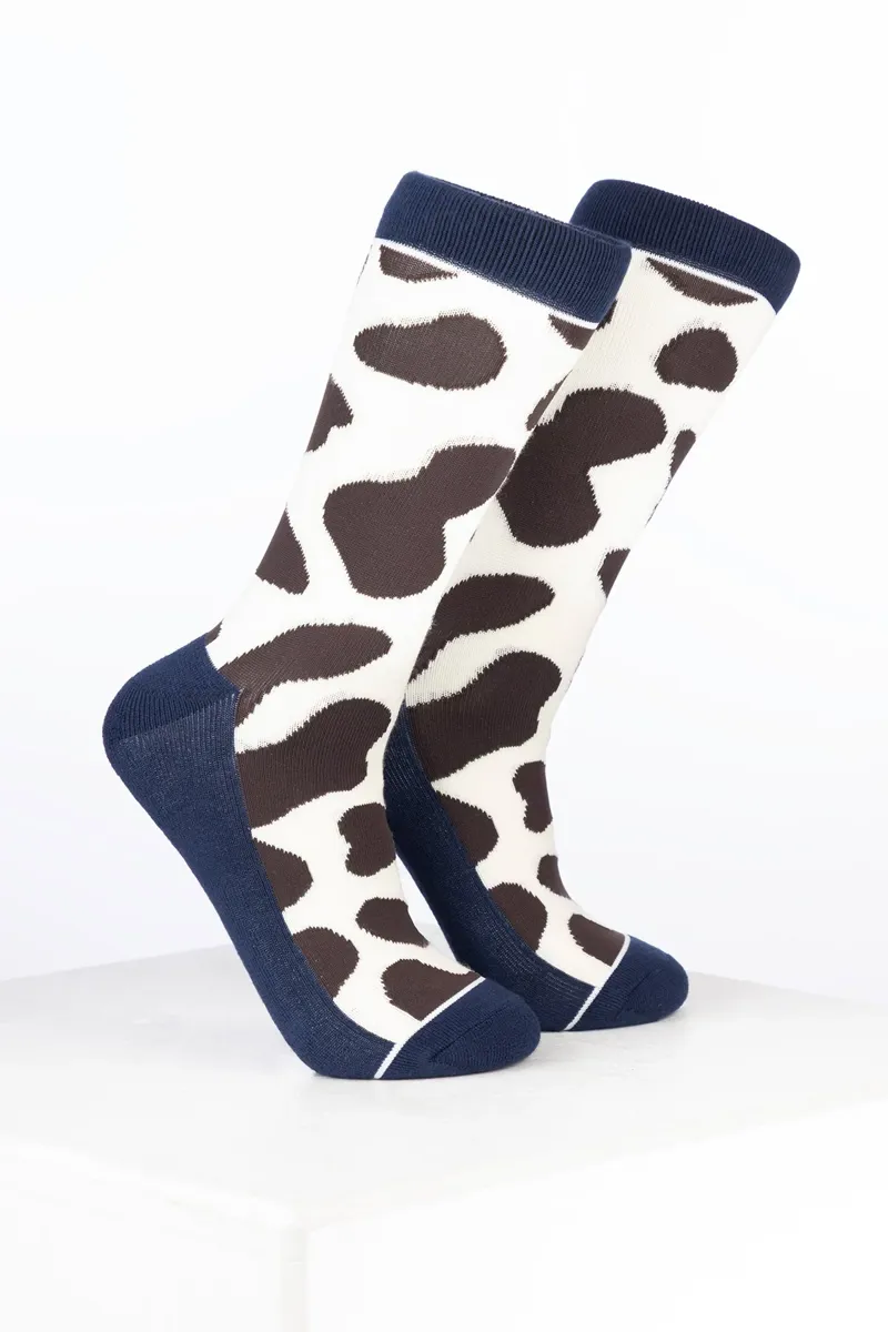 Rydale Womens Bamboo Rich Cow Print Ankle Socks Pack of Ten - Cow Cream/Brown
