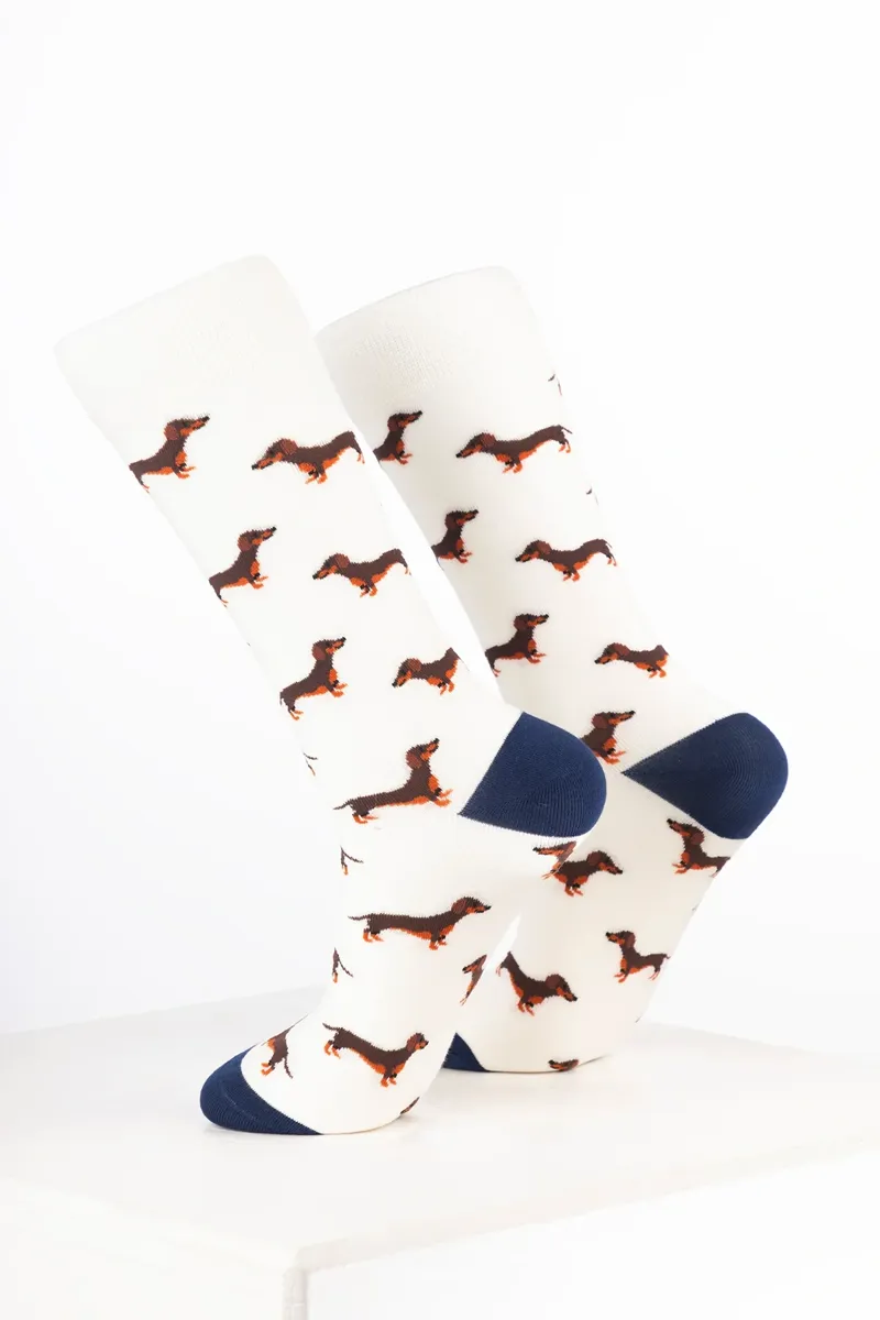 Rydale Women's Bamboo Rich Dog Ankle Socks Pack of 10 - Dachshund Cream-1