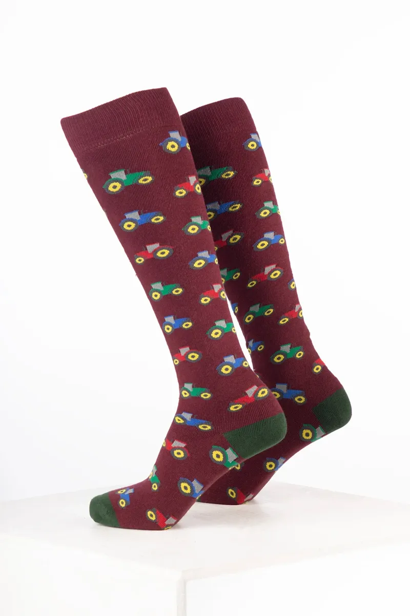 Rydale Men's Farm Welly Socks Pack of 10 - Tractor Wine-1
