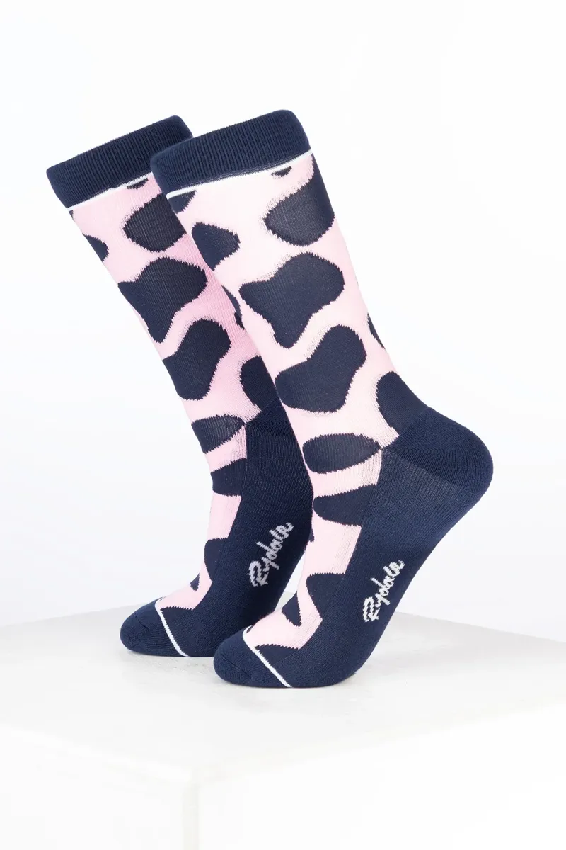 Rydale Womens Bamboo Rich Cow Print Ankle Socks Pack of Ten - Cow Soft Pink/Navy-1