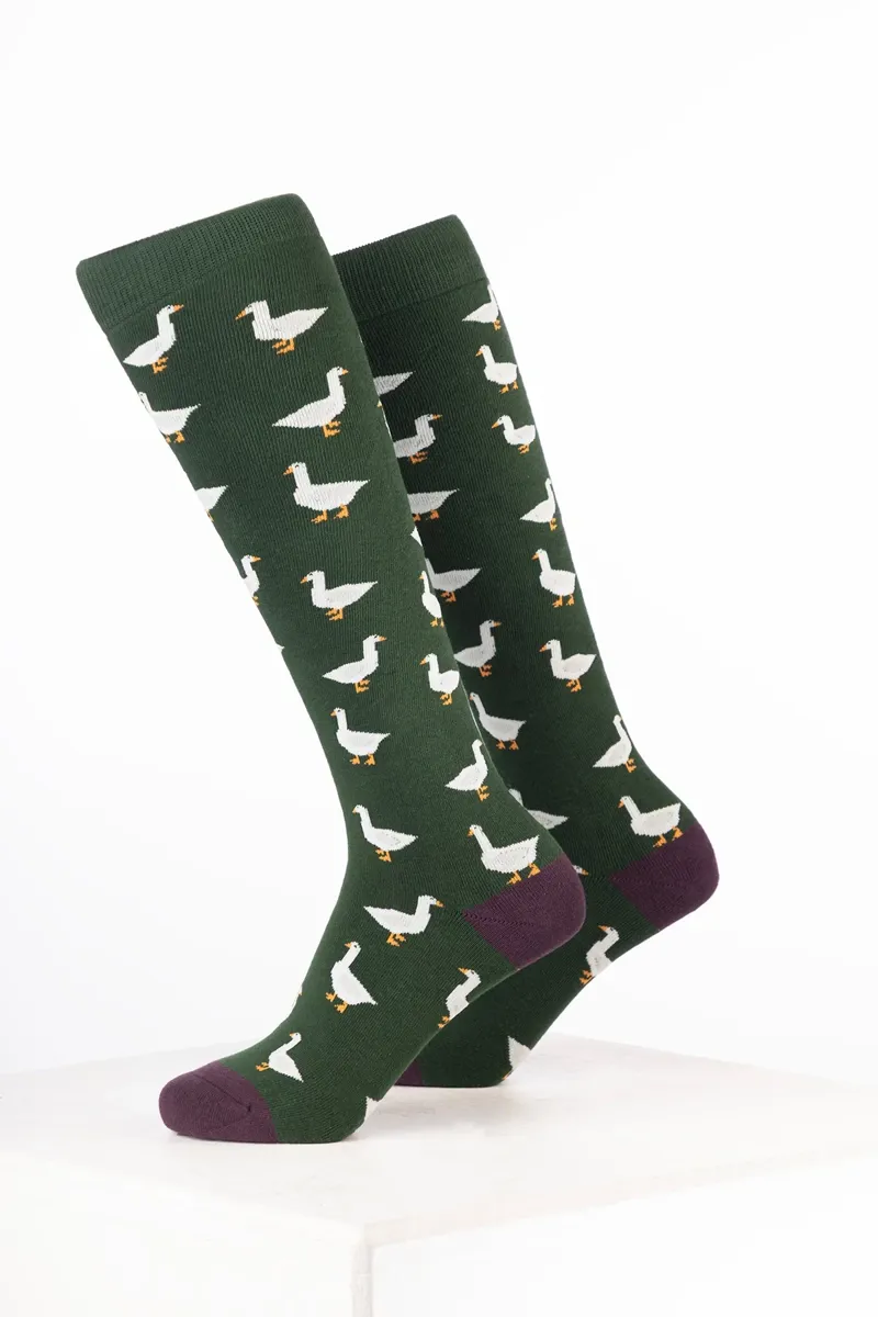 Rydale Women's Bird Welly Socks Pack of 10 - Goose Dark Olive-1