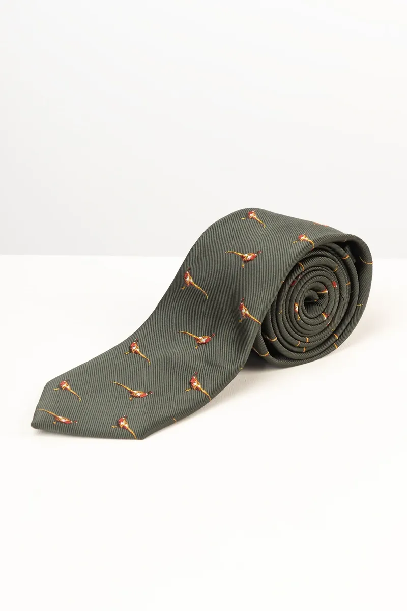 Rydale Men's Danby Flying Pheasant Shooting Tie - Walking Pheasant Olive